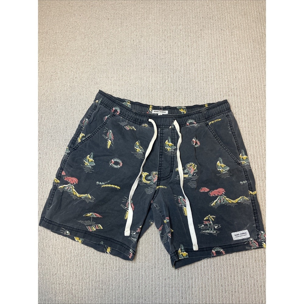 Banks Journal Men's 30 Shorts Black Beach Parrot Pull On